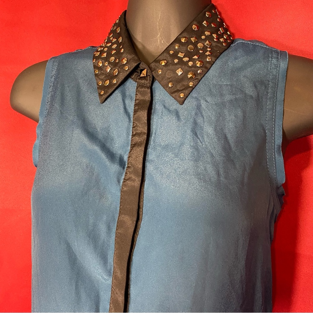 SOLD: Rock & Republic Blue Sleeve Blouse with Studded Collar - Picture 4 of 10